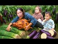 Baby Nhi And Mom Harvest Giant Eggplant Vegetables To Sell Grill Yummy Chicken Thighs For Dinner