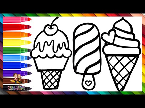 Zeichne und male Regenbogen Eiscremes 🍦🍨🍧❄️🌈 Zeichnungen für Kinder