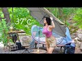 37 C CAMPING IM TAL MIT EINEM ONE TOUCH ZELT UNTER DEM SONNENSCHIRM KOREANISCHES ESSEN