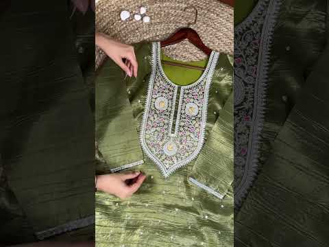 Olive Green Elegant Gold Crush Embroidered Suit Set