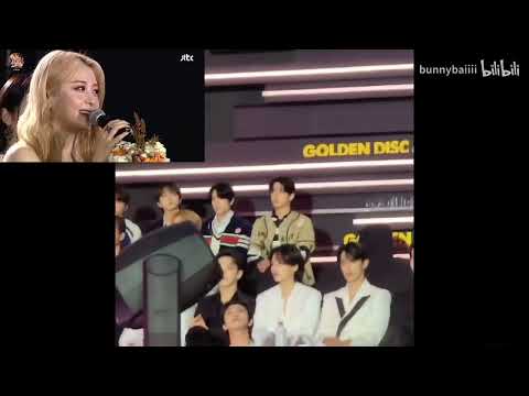 ENHYPEN & SEVENTEEN reaction to Yunjin from LESSERAFIM English speech at GDA 2023 