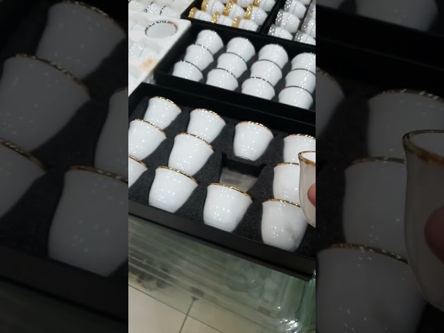 طقم فناجين قهوة عربي- ذهبي ابيض-  بورسلان