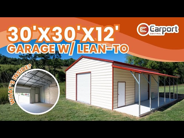 30’ x 30’ x 12’ Metal Garage w/ Lean-To