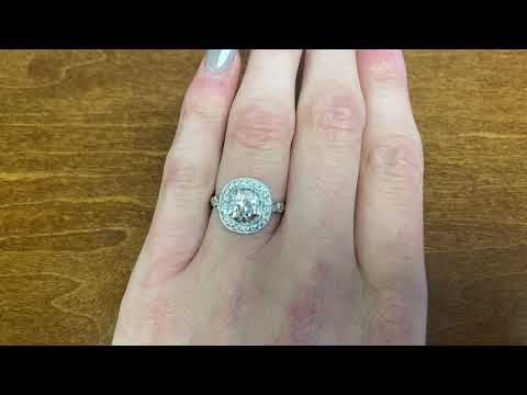 2.15ct Antique Cushion Cut Diamond Platinum Halo Engagement Ring - Ellenville Ring - Hand Video