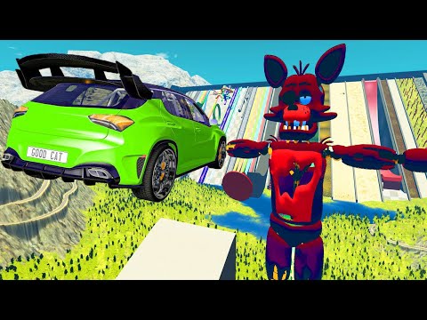 Could the FOXY animatronic destroy the CAR? Cars Crashes Jumping Compilation - BeamNG drive Game