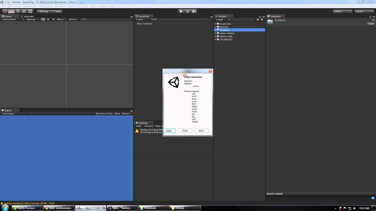 Spine Unity TK2D Setup