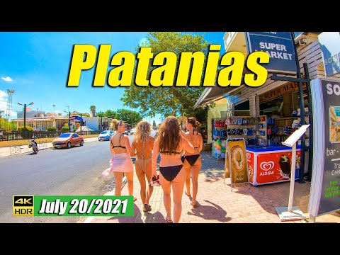 Platanias Chania, Crete Greece 2021, Walking tour, 4K UHD
