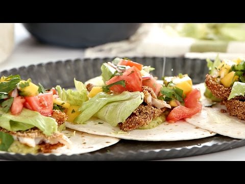 Spicy Fish Tacos with Mango Salsa and Guacamole