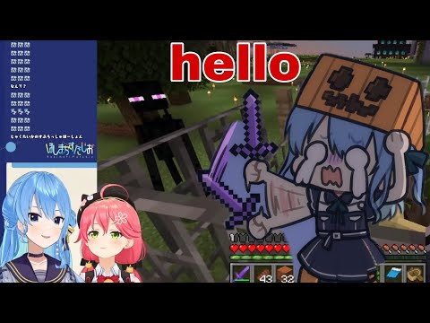 Hoshimachi Suisei Run Away From Enderman Into Creeper | Minecraft [Hololive/Eng Sub]