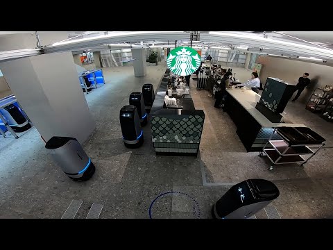 Delivery robots moving through NAVER 1784