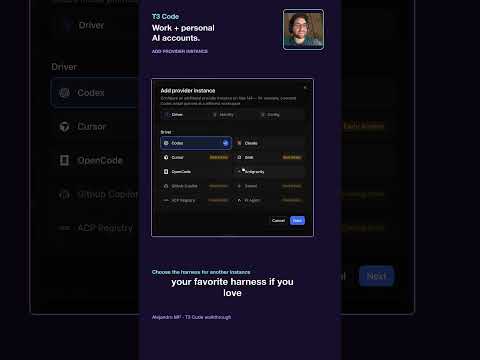 Work and personal AI accounts, one T3 Code app thumbnail