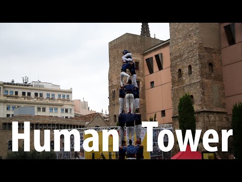 Building A Human Tower Barcelona Spain