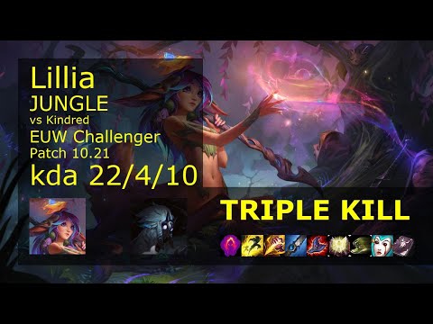 Lillia Jungle vs Kindred - EUW Challenger 22/4/10 Patch 10.21 Gameplay