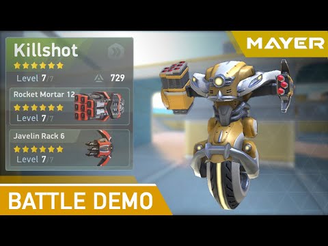 Killshot with Rocket Mortar 12 and Javelin Rack 6 on Two Arches | Mech Arena: Robot Showdown