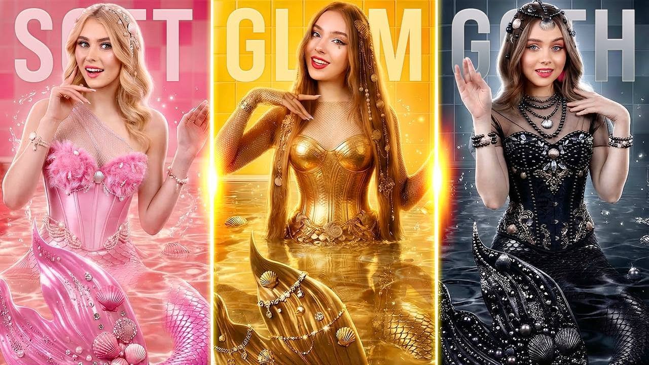 Pink vs Black vs Gold Mermaid! Mermaid Triplets in Real Life