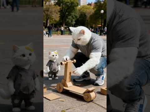 Daddy cat made Kitty a high-tech skateboard.  #funny  #aivideo