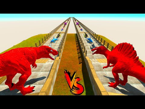 RED T-REX vs RED SPINOSAURUS RACE BATTLE COMPETITION - Animal Revolt Battle Simulator