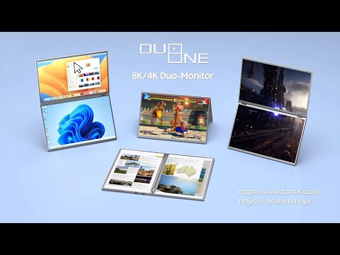 Revolutionize Your Workspace with DUOONE: 8K/4K Foldable Duo-Monitor 16"- 22.8", Smart KVM