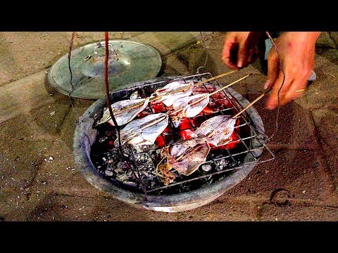 LAOS STREET FOOD | Dried Squid - Charcoal Grilled, Vientiane, Laos