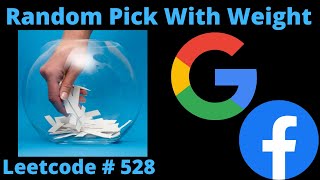 YouTube video 'RANDOM PICK WITH WEIGHT | LEETCODE # 528 | PYTHON BINARY SEARCH SOLUTION'