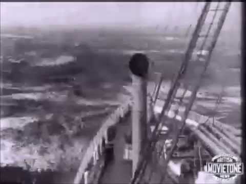 RMS Aquitania battles with a Hurricane - Cunard - Original footage