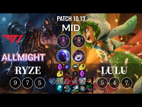 T1 Allmight Ryze vs Lulu Mid - KR Patch 10.13