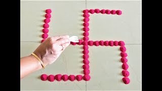 Super Easy  and Quick Swastik Rangoli Design Using Spoon| Creative Rangoli by Spoon