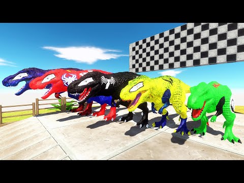 Dino Racing x5 T-rex:Superman, Spiderman, Venom, Wolverine, Hulk - Animal Revolt Battle Simulator