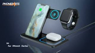 Wireless charging stand 3 in 1 foldable magnetic with night light