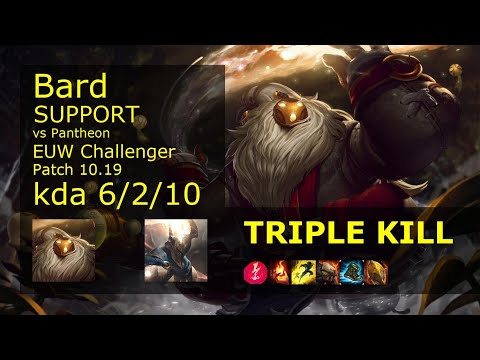 Bard Support vs Pantheon - EUW Challenger 6/2/10 Patch 10.19 Gameplay
