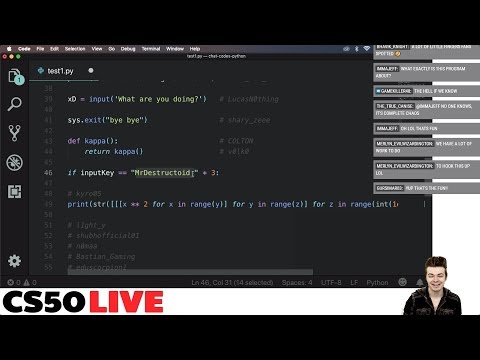 PYTHONで私にチャットコードを!- CS50ライブ、EP.54 (CHAT CODES FOR ME IN PYTHON! - CS50 Live, EP. 54)