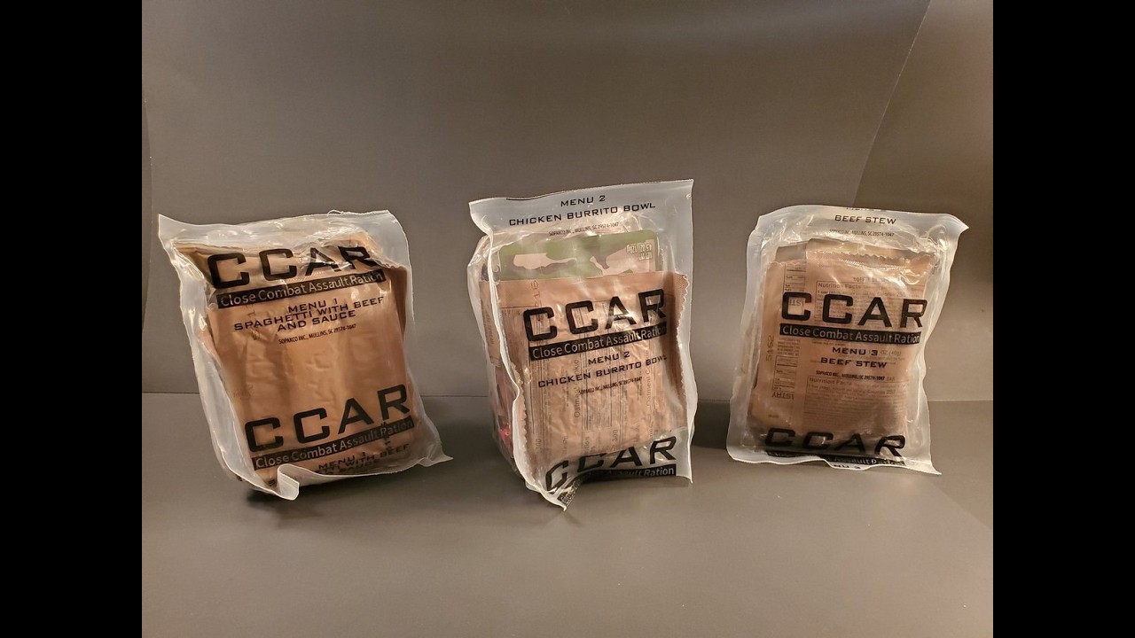 2025 CCAR MRE Review Advanced 24 Hour Ration All 3 Menus Spaghetti Chicken Burrito Beef Stew Testing