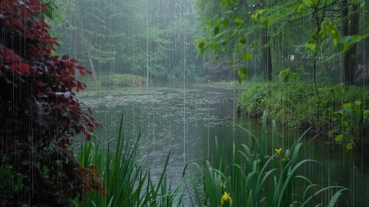 The beautiful little river is raining(137) , sleep, relax, meditate, study, work, ASMR