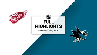 NHL Highlights | Red Wings vs. Sharks | November 02, 2025