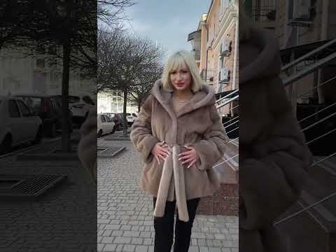 Норкова шуба Pastel з капюшоном GTF C38K