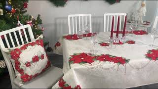 Silver Christmas tablecloth with red Christmas flower,poinsettia flower, Rectangle,square tablecloth