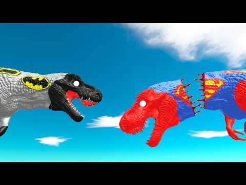 BATMAN T-REX vs RIPPED HEAD OFF SUPERMAN T-REX - Animal Revolt Battle Simulator