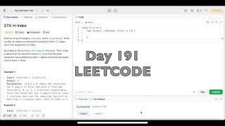 YouTube video 'Day 191: LeetCode Problem 274. H-Index - Swift'