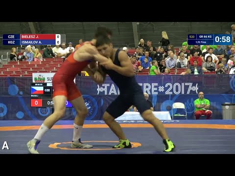 1/8 GR - 66 kg: A. ISMAILOV (KGZ) df. J. BIELESZ (CZE) by VPO1, 7-3
