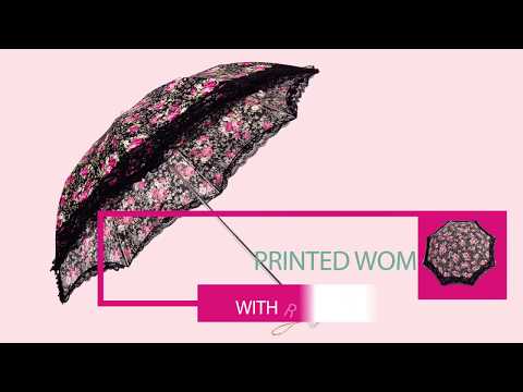 Printed womens 2 folding umbrella with ruffle lace