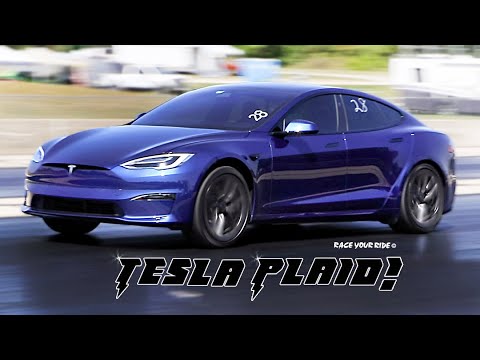 NEW CRAZY FAST 9 SEC TESLA PLAID! 1020 HP! 3 ELECTRIC MOTORS! BYRON DRAGWAY!