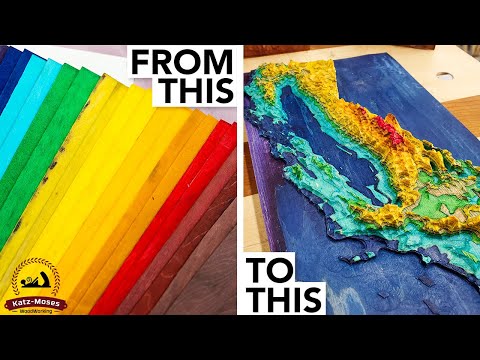 3D Wood Topographical Map made from Dyed Skateboard Veneers