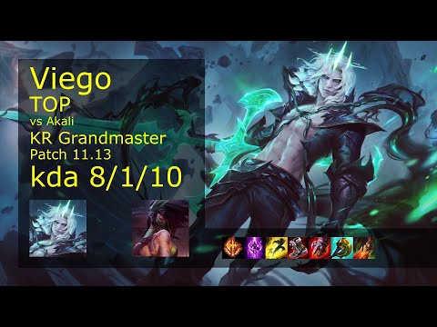 Viego Top vs Akali - KR Grandmaster 8/1/10 Patch 11.13 Gameplay // [롤] 비에고 vs 아칼리 탑
