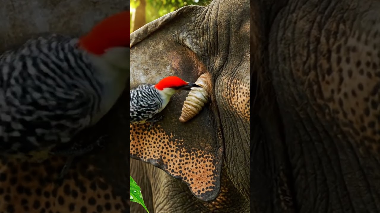 🐘 Unbelievable! Woodpecker Finds **Hidden** Treasure in Elephant! #elephant #shocking