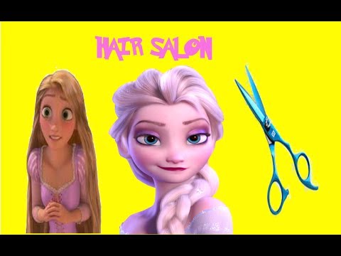 ELSA HAIR SALON! Frozen ELSA & ANNA dolls - Elsa cuts Barbie's hair with Anna & Rapunzel