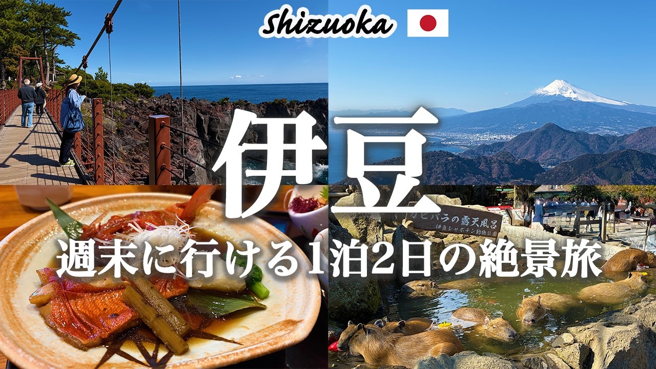【保存版】伊豆1泊2日観光モデルコース｜絶景・グルメ・温泉を満喫！大室山・城ヶ崎海岸・伊豆シャボテン動物公園・伊豆パノラマパーク・金目鯛・伊東温泉｜Izu1 Day Itinerary Japan