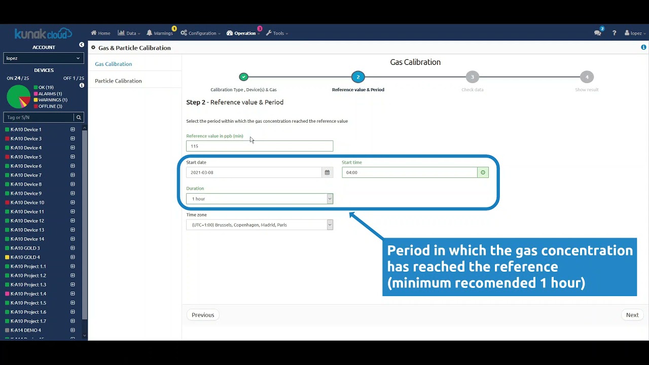 Kunak Cloud - Gas Calibration