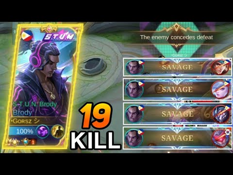 19 KILLS 4 SAVAGE 0 DEATH | ONE SHOT BUILD AND COMBO | TOP 1 BRODY | MLBB