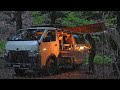 Rain Car Camping Camping Alone In Minimum Camping Car In The Mountains DIY Hiace Camper