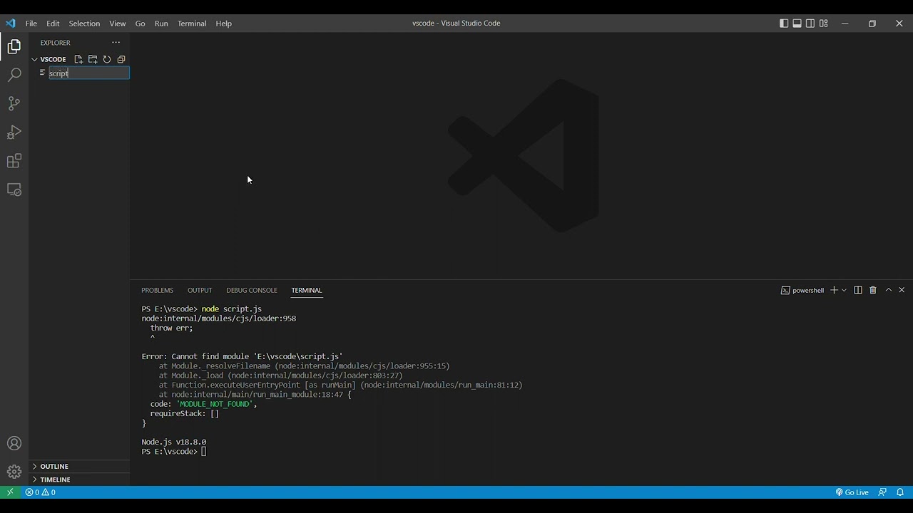 'MODULE_NOT_FOUND' in node js